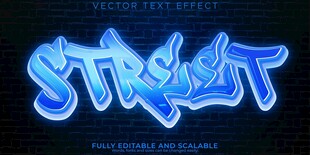 蓝色霓虹街头艺术字体