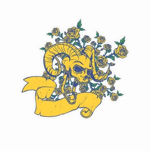 黄色羊头花卉装饰图案