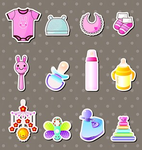可爱婴儿用品图标集合