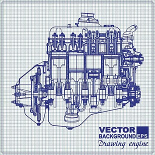 手绘汽车发动机矢量图