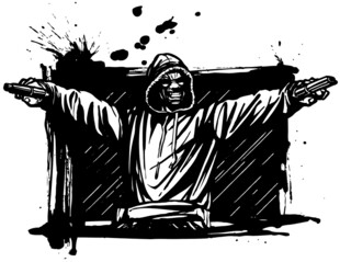 神秘黑袍人双臂舒展姿态