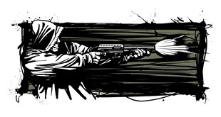 复古风格手与乐器插画