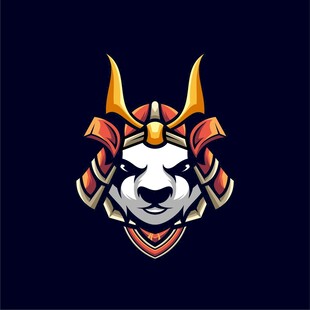 武士风格狗头标志设计