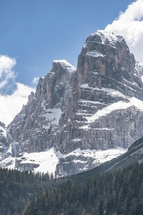 巍峨雪山与葱郁山林景观