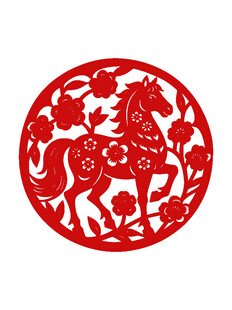圆形骏马剪纸艺术图案
