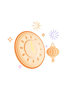 中秋时钟与灯笼插画