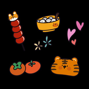 可爱卡通美食与动物元素