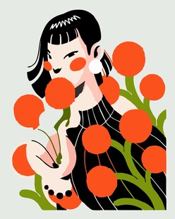 手持橙花的时尚短发女孩