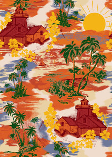 热带海岛风光印花图案