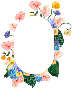 花卉环绕的椭圆装饰图案