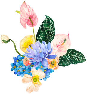 多彩花卉水彩插画