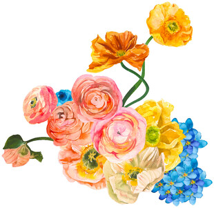 多彩花卉组合插画