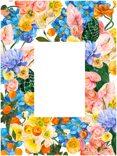 花卉环绕的空白方形框架