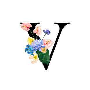 花卉装饰的字母V