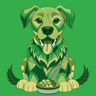 绿叶装饰的可爱狗狗形象