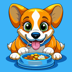 可爱小狗享用美味食物