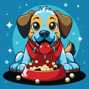 可爱小狗享用美食