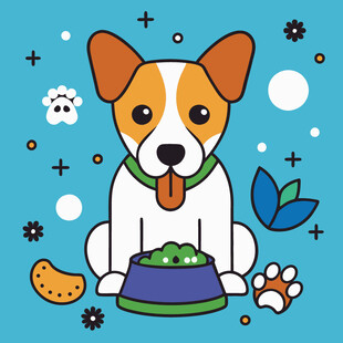 可爱小狗享用美味食物