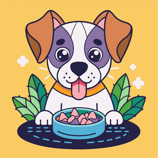 可爱小狗享用美味食物