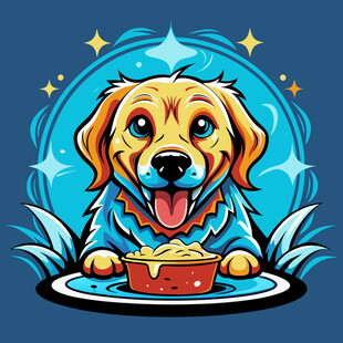 可爱金毛享用美食