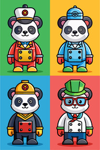 熊猫角色的多元职业形象