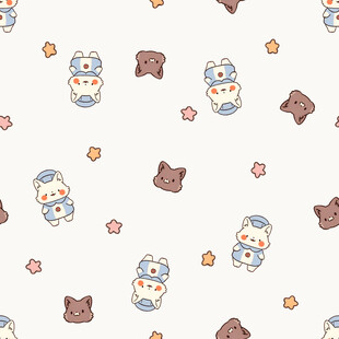 可爱动物图案无缝背景图