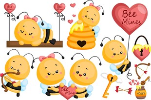 可爱蜜蜂情人节主题插画