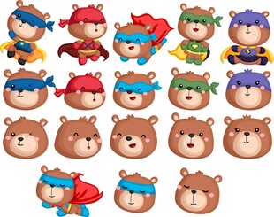卡通小熊角色头像集合