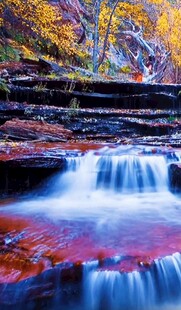 秋日溪流瀑布美景