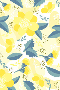 黄色花卉绿叶图案背景