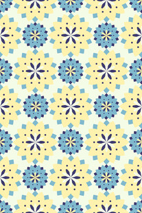 蓝黄花卉几何图案背景