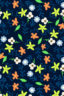深蓝色底多彩花卉图案