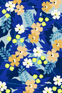 蓝色花卉图案织物纹理