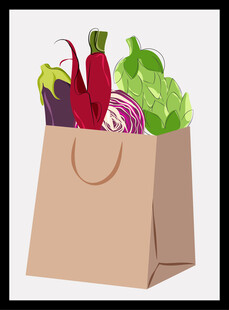 纸袋中的新鲜多样蔬菜