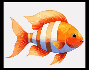可爱水彩风橙色条纹金鱼