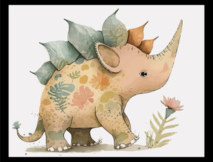 可爱彩斑小三角龙插画