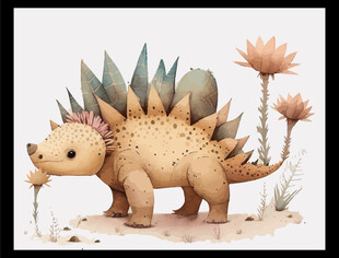 可爱小恐龙置身花草间