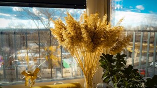 窗边金色干花装饰摆件