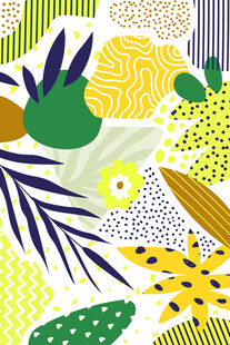 热带植物几何图案背景