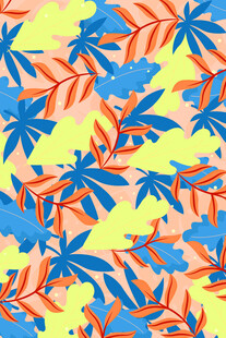 热带植物图案印花面料