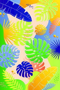 热带多彩植物图案背景