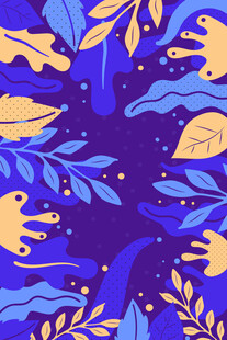 蓝紫背景的花叶图案