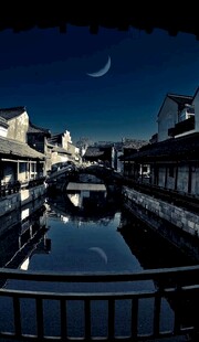 月夜下的水乡静谧景致