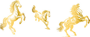 三匹金色骏马雕塑