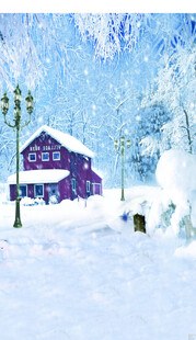 雪中小屋的静谧冬日景象