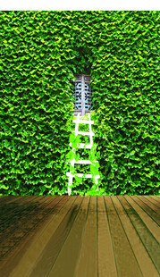 绿植墙中的梦幻发光阶梯
