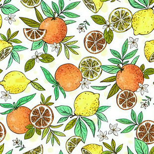 手绘柑橘柠檬清新图案