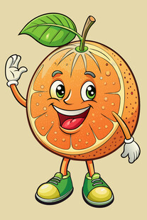 可爱橙子卡通形象挥手