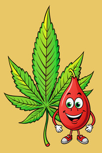大麻叶旁的可爱血滴形象