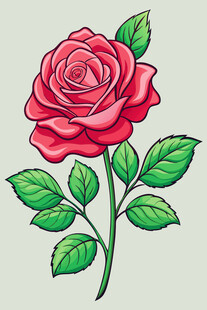 手绘红玫瑰插画